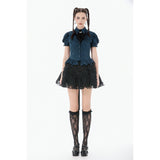 Dark in Love Gothic Academy Striped Puff-Sleeve Blouse