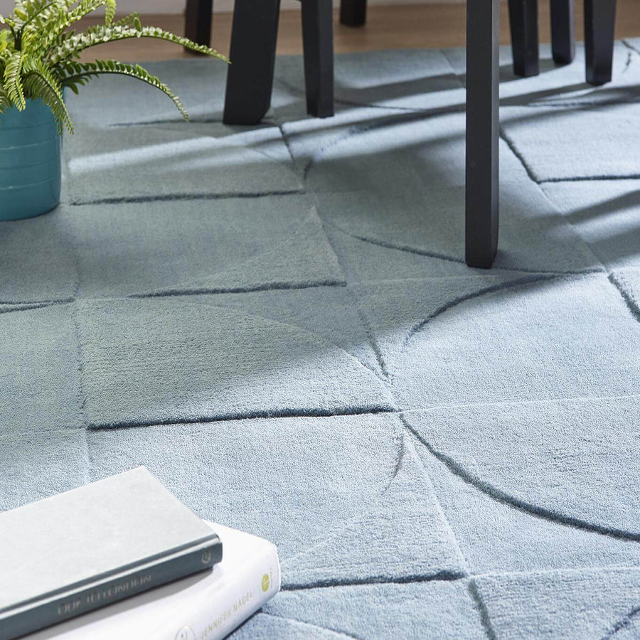 Penny Duck Egg Blue Geometric Wool Rug