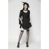 Dark in Love Luca Black Hollow Lace Gemstone Button Adjustable Waist Dress