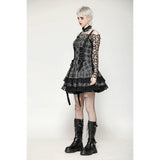 Dark in Love Ida Punk Grey Tartan Metal Studded Dress
