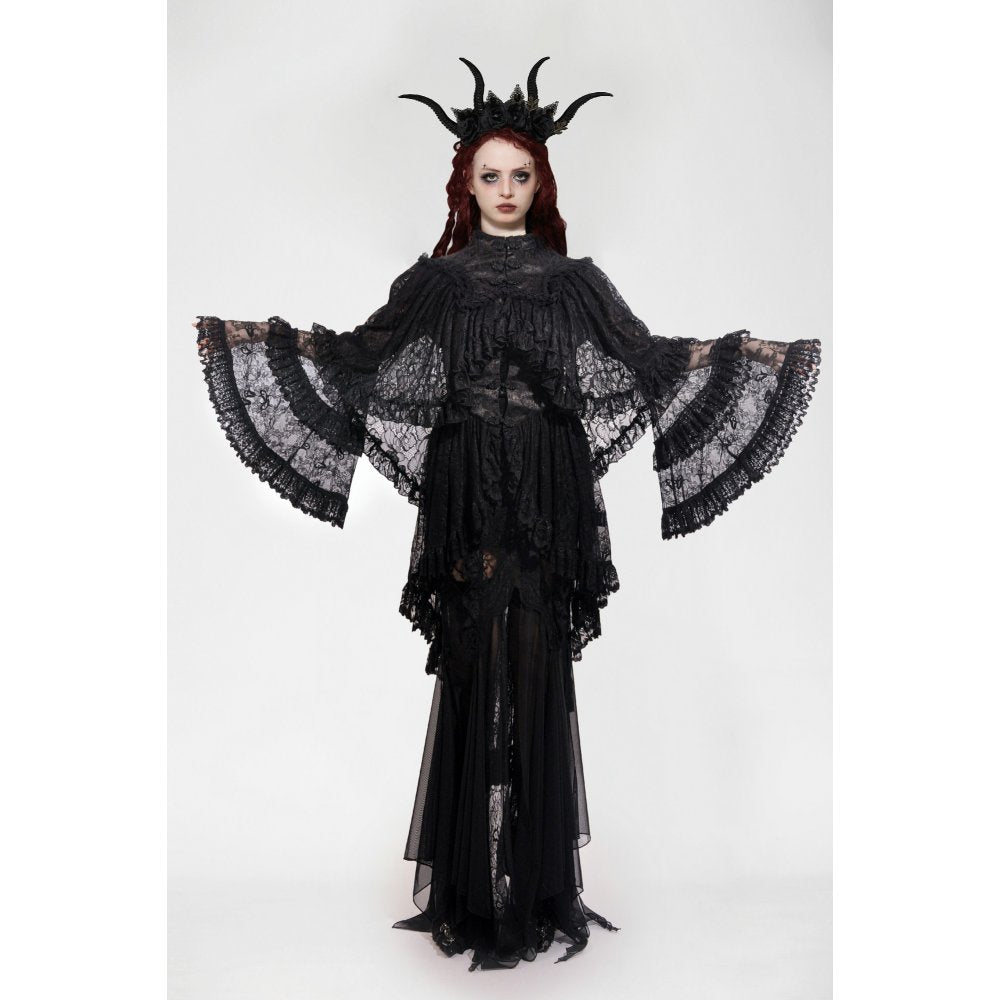 Dark in Love Zuri Vintage Lace Cape with Flowing Sleeves