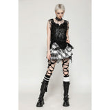 Dark in Love Quinn Punk Black and White Checkered Asymmetrical Messy Net Skirt