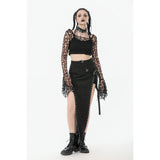 Dark in Love Morana Mesh Crochet Knit Bell Sleeve Crop Top