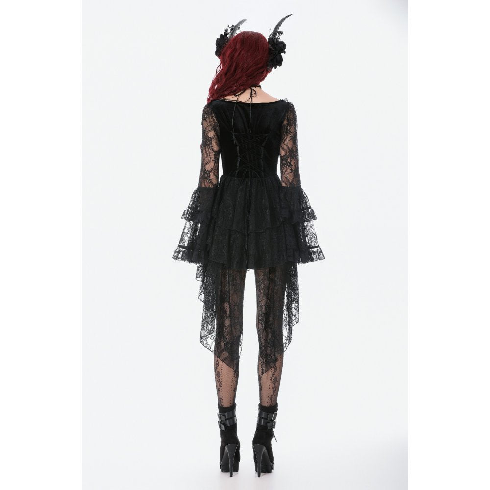 Dark in Love Classic Gothic Velvet & Lace Embroidered Dress
