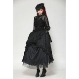 Dark in Love Aoife Black Hollow Lace Elastic Pleated Waist Eyelash Lace Cuff Top