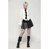 Dark in Love Sage Tartan Patchwork Leather-Waist Pleated Mini Skirt