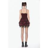 Dark in Love Red-Black Plaid Leather Layered Punk Sweetcore Dress