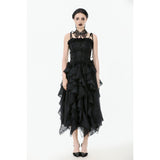 Dark in Love Morrigan Ruffled Goth Midi Skirt in Black