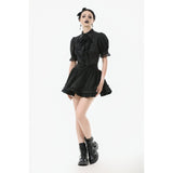 Dark in Love Viktoria Lace Ruffle Gothic Blouse in Black