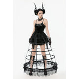 Dark in Love Gothic Hoop Cage Skirt with Lace Trim in Black
