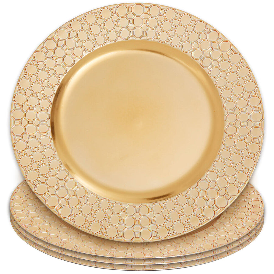 Gold Charger Plate with Octagon Pattern Rim | Dia
