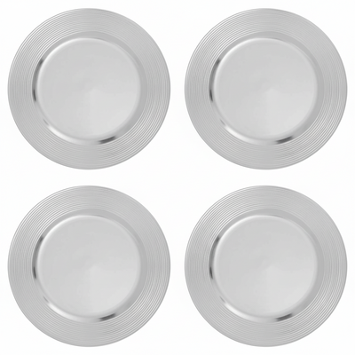 Set of Four 33cm Dia Silver Charger Plates with Ribbed Rims