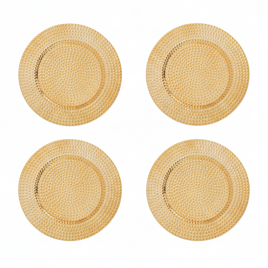 Set of Four 33cm Dia Gold Finish Hammered Charger Plates