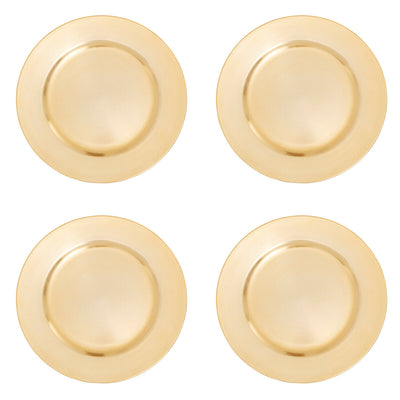 Set of Four 33cm Dia Gold Finish Flat Style Charger Plates