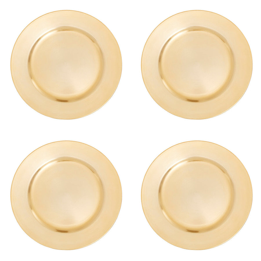 Set of Four 33cm Dia Gold Finish Flat Style Charger Plates