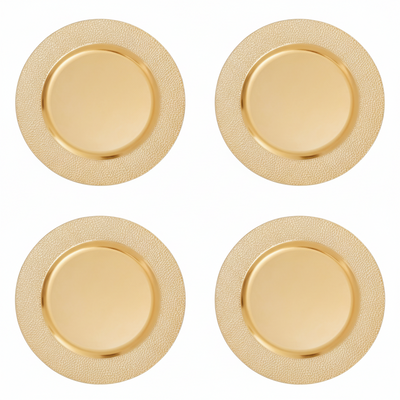 Set of Four 33cm Dia Gold Finish Pebble Effect Charger Plates