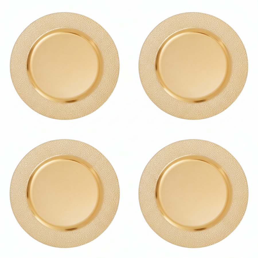 Set of Four 33cm Dia Gold Finish Pebble Effect Charger Plates