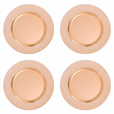 Set of Four 33cm Dia Rose Gold Pebble Effect Charger Plates