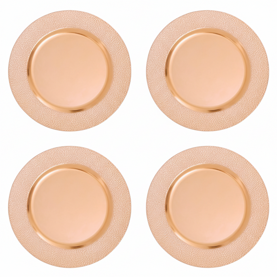 Set of Four 33cm Dia Rose Gold Pebble Effect Charger Plates