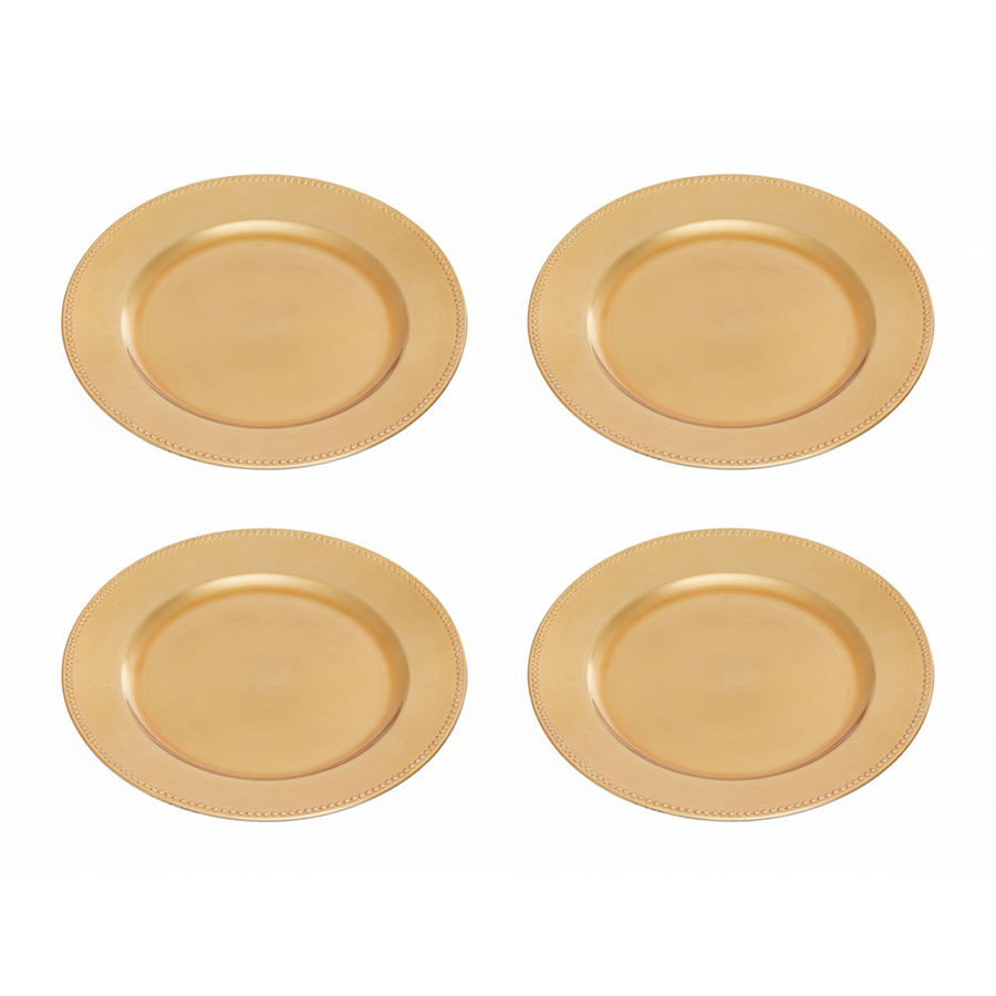 Set of 4 33cm Dia Gold Finish Dotted Charger Plates