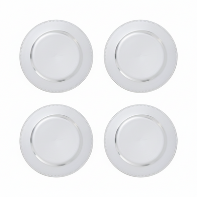 Set of Four 33cm Dia Silver Finish Dotted Charger Plates