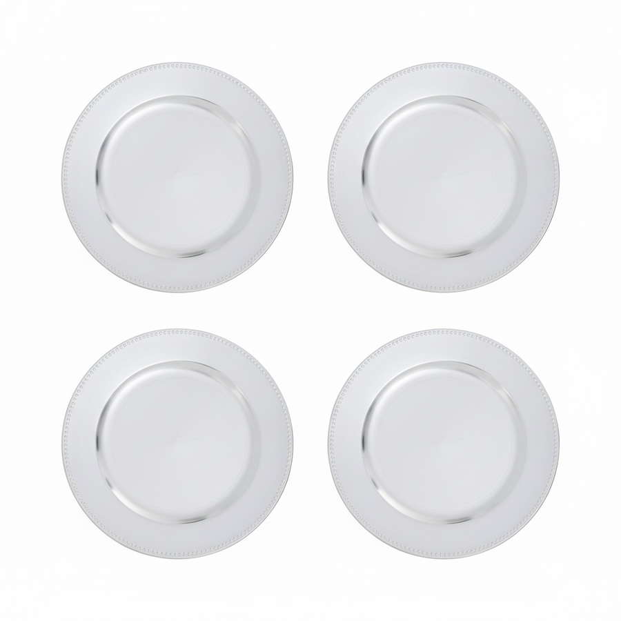 Set of Four 33cm Dia Silver Finish Dotted Charger Plates