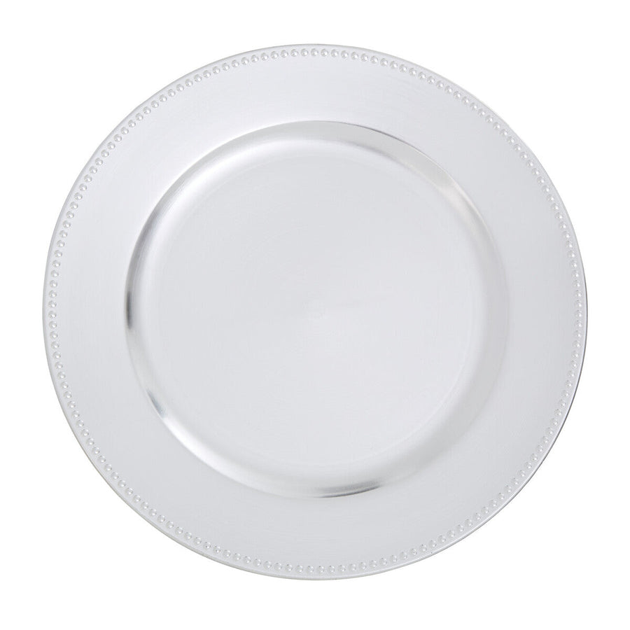 Set of Four 33cm Dia Silver Finish Dotted Charger Plates