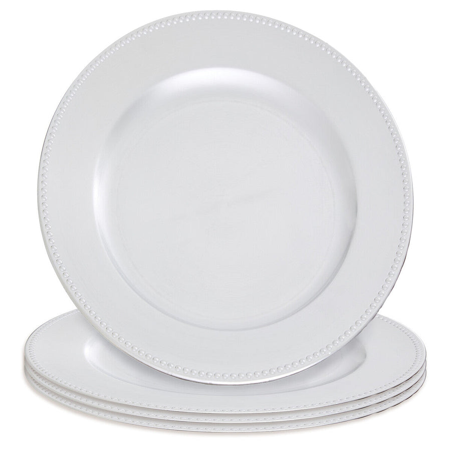 Set of Four 33cm Dia Silver Finish Dotted Charger Plates