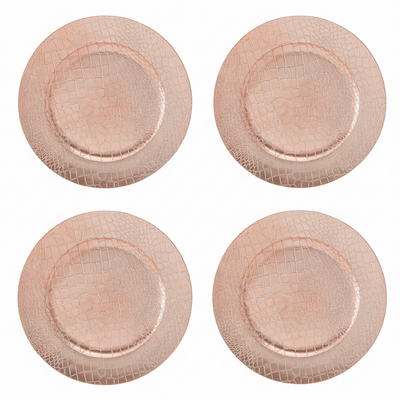 Set of Four 33cm Dia Rose Gold Crocodile Effect Charger Plates