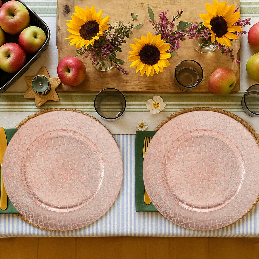 Set of Four 33cm Dia Rose Gold Crocodile Effect Charger Plates