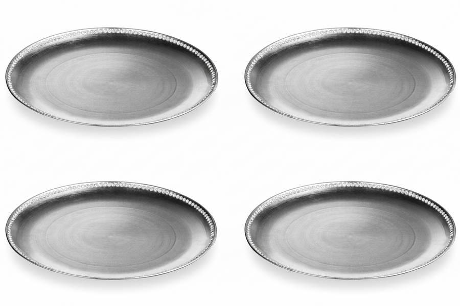 Set of Four 33cm Dia Radiance Silver Decorative Chargers