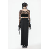 Dark in Love Morana Mesh Crochet Knit Bell Sleeve Crop Top