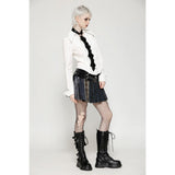 Dark in Love Sage Tartan Patchwork Leather-Waist Pleated Mini Skirt