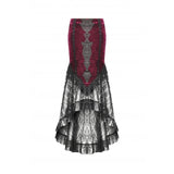 Dark in Love Crimson Queen Lace High-Low Goth Skirt in Burgundy & Black