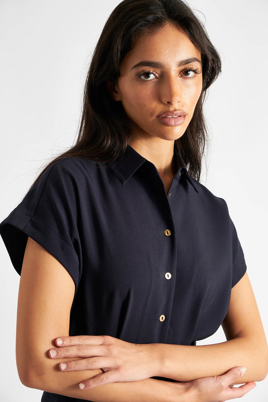 Angie Sustainable Satin Back Crepe Jumpsuit - Navy
