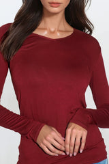 Wine V Neck Long Sleeve Top