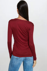 Wine V Neck Long Sleeve Top