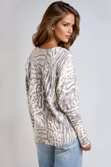 Stone Animal Print Fine Knit Jumper