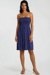 Navy Shirred Bandeau Mini Dress