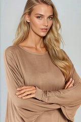 Mocha Oversized Batwing High Low Top