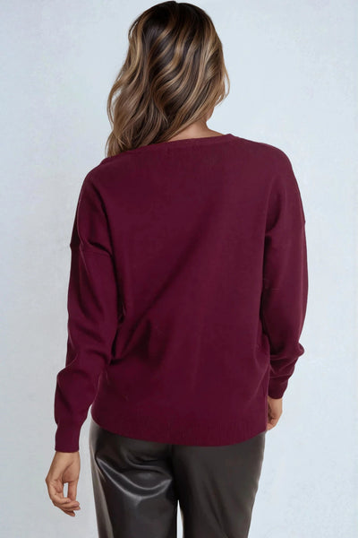 Burgundy Crew Neck Fine Knit Jumper