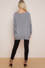 Silver Grey Round Neck Jumper with Pockets