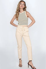 Beige Stretch Drawstring Trousers