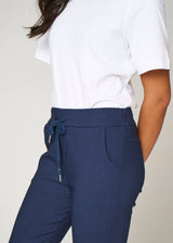 Navy Stretch Drawstring Trousers
