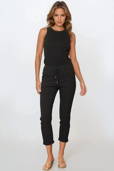Black Stretch Drawstring Trousers