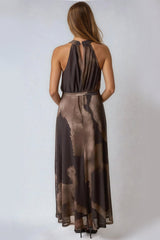 Brown Halterneck Belted Maxi Dress