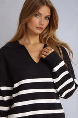 Black Striped Jumper & Trouser Knitted Set