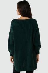 Green Oversized V-Neck Chunky Knit Jumper