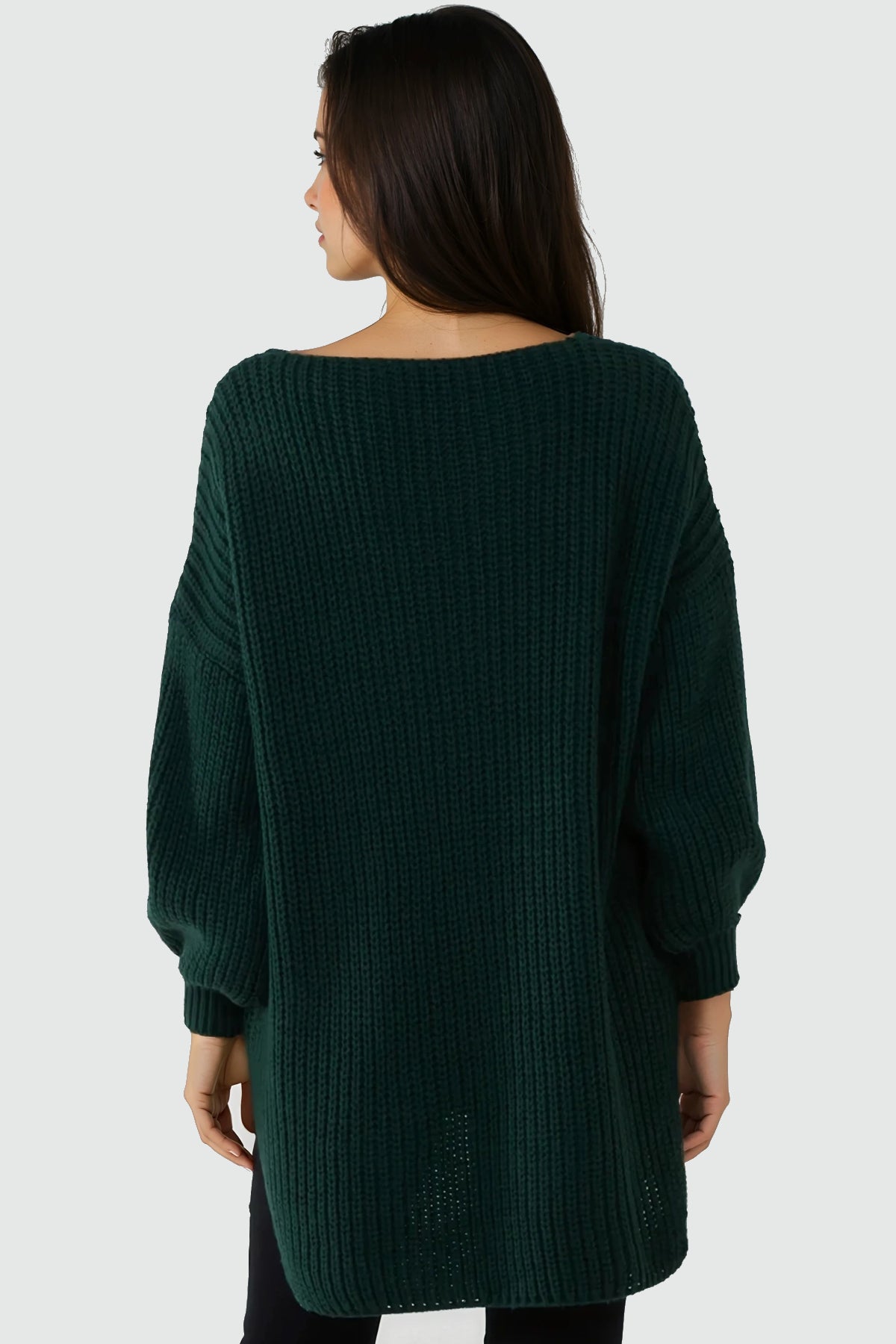 Green Oversized V-Neck Chunky Knit Jumper