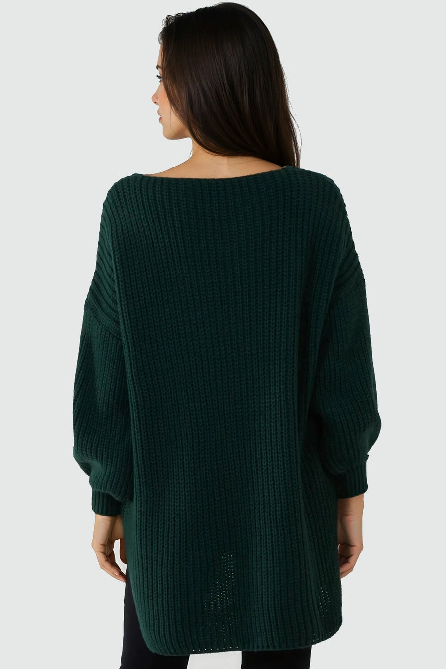 Green Oversized V-Neck Chunky Knit Jumper